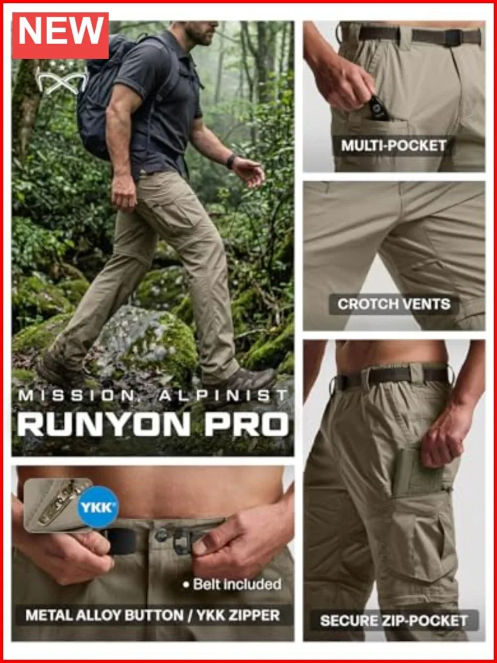 Convertible Cargo Tactical Pants, Water Resistant Hiking Pants, Zip Off